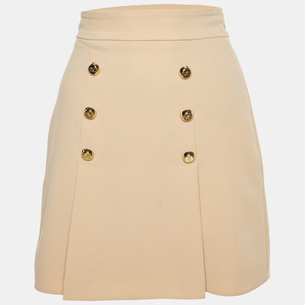 Elisabetta Franchi Beige Crepe Pleated Mini Skirt S